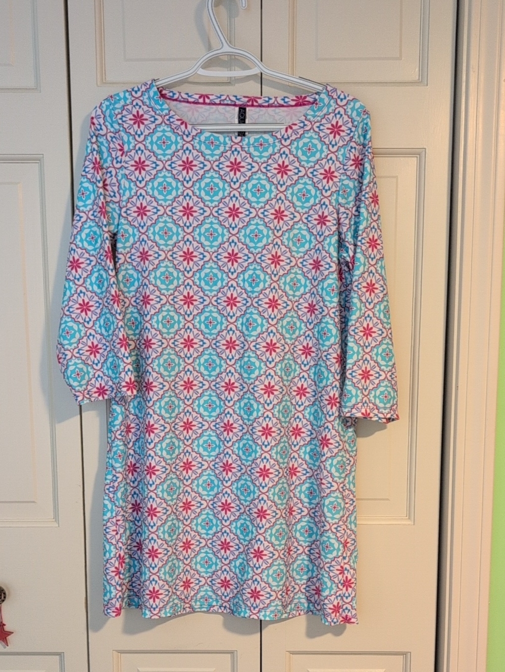 Aqua Sol Women’s Dress in Aqua and Pink - Casual Comfort/Beach/Water